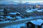 The Golden Glint of Sunset, houses, buildings, mountains, trees, snow, Christmas Eve, Anchorage Alaska USA